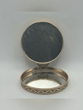 Vintage Japan Folding Vanity Mirror Faux Mother of Pearl Gold Tone Travel Mirror